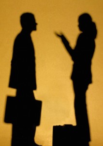 Man and woman speaking